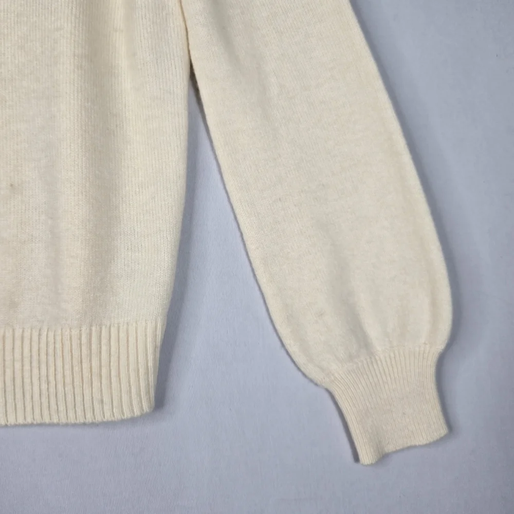 J. Crew Ivory Sweater Lambswool Blend Crew Neck Retro Rhinestone Trim Womens XS